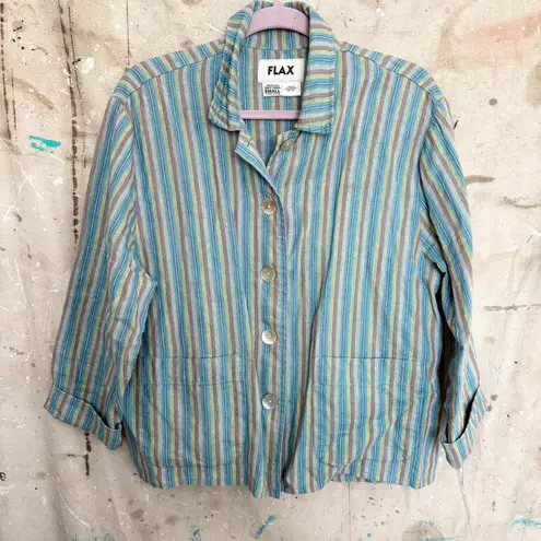 Flax Linen Button Up Striped Jacket