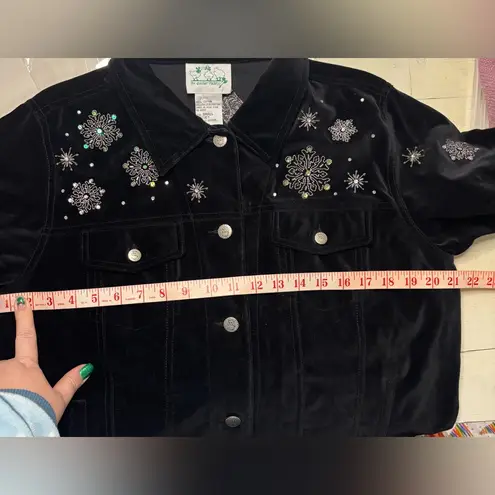 Quacker Factory  Holiday Jacket Black Velvet Snowman Embellished Size Small Snow