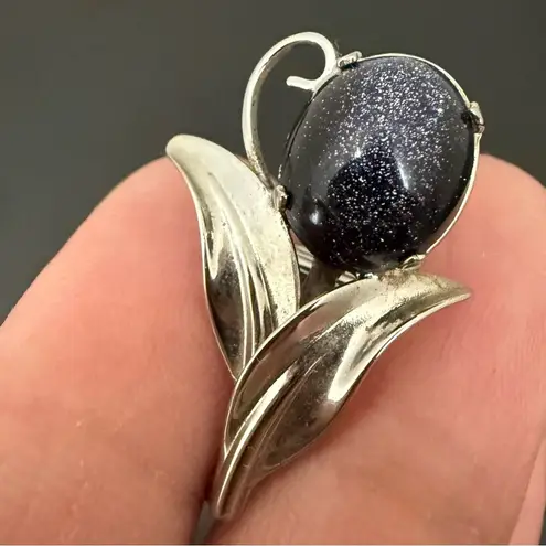 Handcrafted Unsigned Midnight Blue Goldstone Sunstone Gemstone Flower Earrings