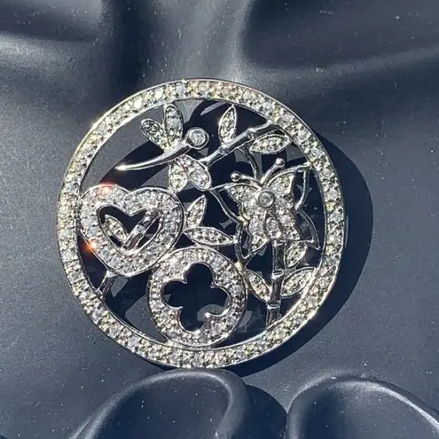 Sterling Silver Women's Heart Butterfly Firefly Pendant, Sparkly CZ Accents