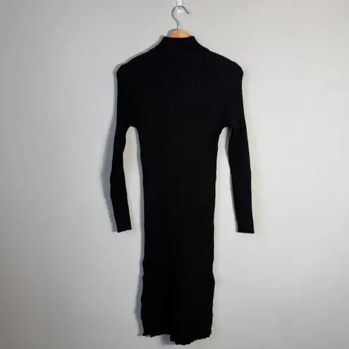 Magaschoni Long Sleeve Mock Neck Knit Sweater Dress Women's Medium Black Slits