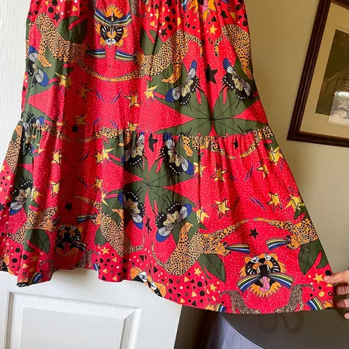 Nooworks Frida Pride Tiger Dress Stretch Cotton Bright Print Small EUC Red