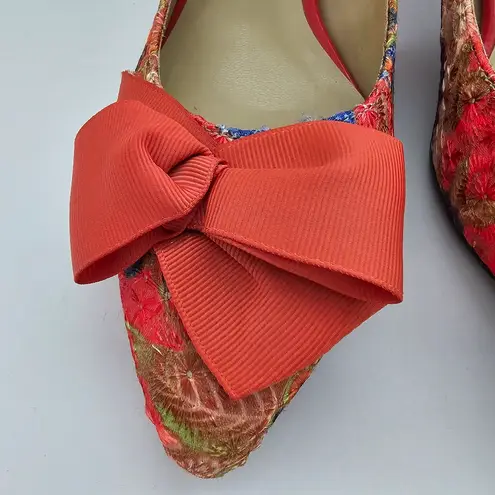 J. Renee Orange Tie Dye Flower Print Slingback Bow Kitten Heels Size 8