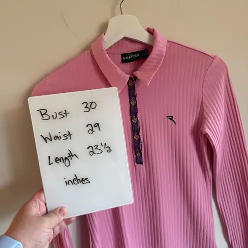 Chervò Italy Ribbed Pink Long Sleeve Golf Polo – Size 42 (EU 38) Size M
