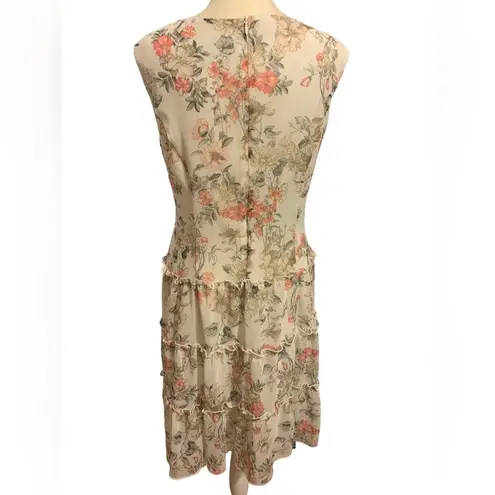 Connected Apparel Womens Coral & Off White Floral Sleeveless Midi Party Dress
