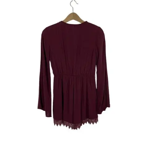 Tobi  Romper Medium Burgundy Long Sleeve Flowy Fall Festival Look