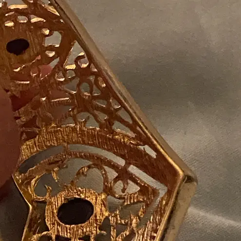 Womens Cuff Bracelet Heart Goldtone Black & Clear Stones 7” To 8” Diameter Gold