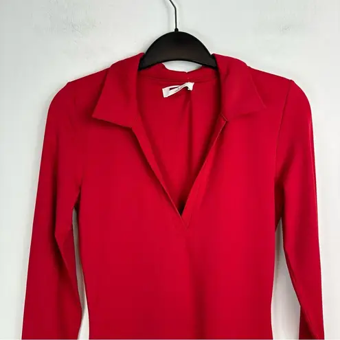 Babaton NWOT Aritzia Contour Polo Dress Sz Small Red Long Sleeve