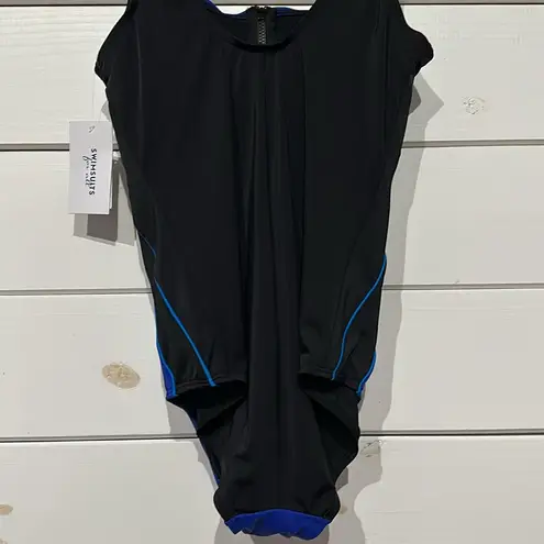 Swimsuits For All Chlorine Resistant Zip Front One Piece Swimsuit NEW Blue Size 16