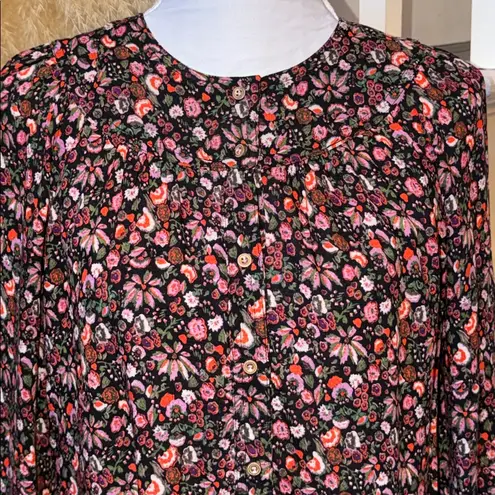 Anthropologie Maeve Orli Bibbed Button Down Floral Long Sleeve Blouse Size XS Red