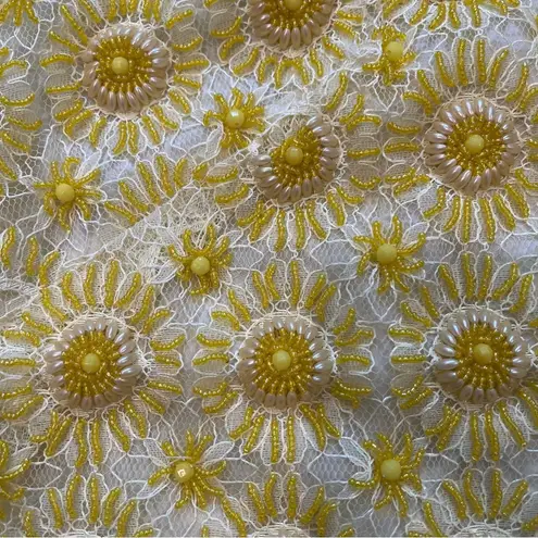 VTG Harilela’s Hand Beaded Lace and Satin Sleeveless Top, Sz 38 Yellow