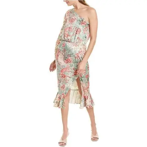 Hemant and Nandita Olivia Sage Green Floral Midi Dress Small Womens Cocktail Red