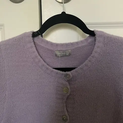 Francesca's NWT Francesca’s Purple Fluffy Knitted Short Sleeved Cardigan with Shinny Buttons