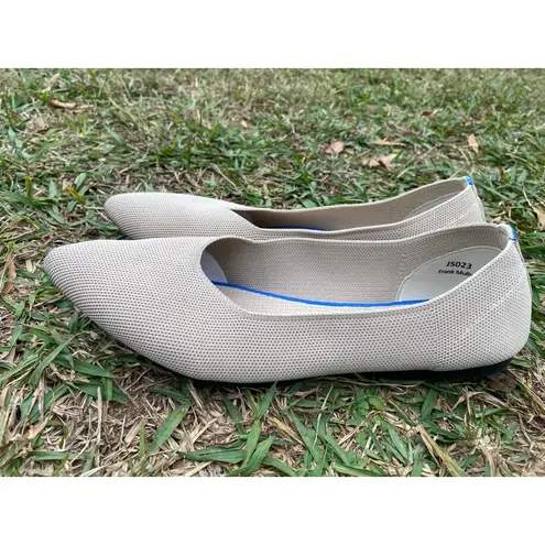 Frank Mully Beige Knit Pointed Toe Flats 9.5 Minimalist Quiet Luxury Neutral Blue