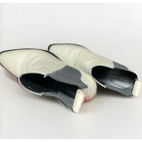 Everlane  Leather Boots Womans 5.5 Ivory Black Elastic Square Toe Block Heel