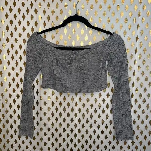 SheIn Grey knit sweater crop top off shoulder size S