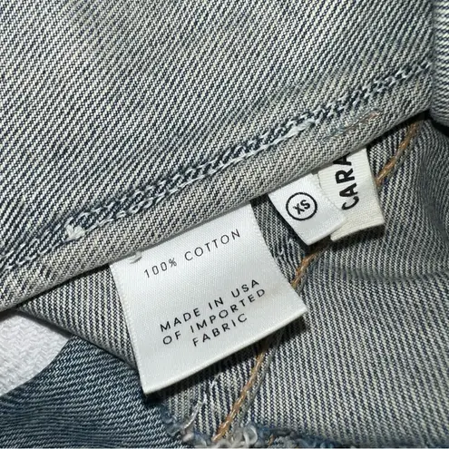 GRLFRND Cara Blue Denim Jacket Size XS Distressed USA Designer Raw Hem