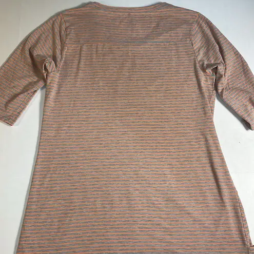 Toad & Co Ursa Three-Quarter Sleeve Tunic / Dress Peach & Gray Striped Pockets L