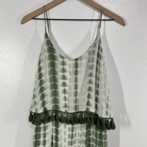 Strut & Bolt Green Tie Dye Fringe Trim Maxi Dress Boho Beach Spaghetti Strap S
