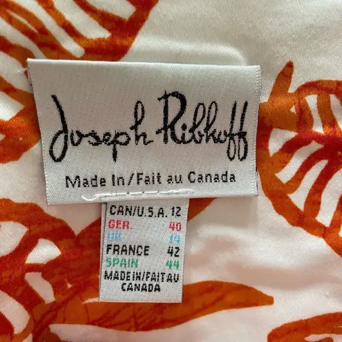 Joseph Ribkoff Skirt Suit Cut Out Jacket Orange Abstract Print 12