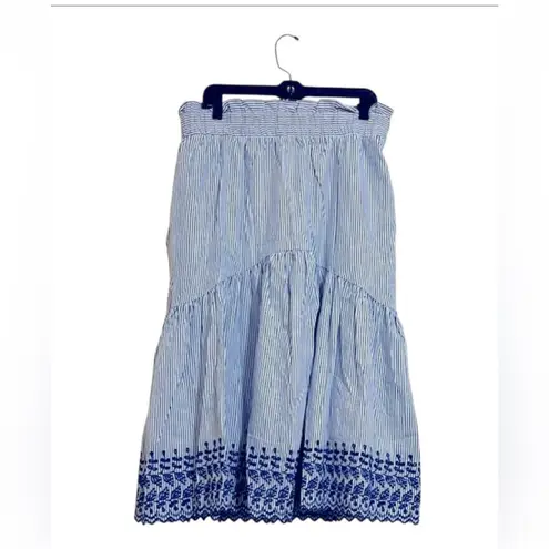 Tuckernuck Cinzia Blue Stripe Eyelet Skirt Size M NWT Cotton Blend Midi Boho White Size M