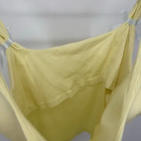 Edikted Pale Yellow Ribbed Tank Top Bow Classic Cropped Size Large Cotton