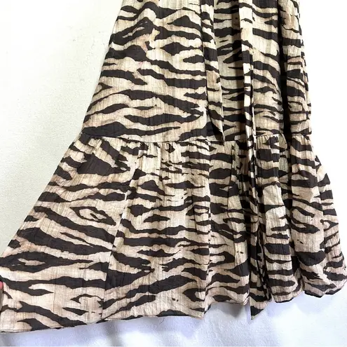 H&M  Animal Print Maxi Dress M Beige Zebra Balloon Sleeve Lined Skirt