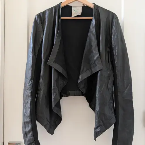 Hinge 'Waterfall' Leather Drapped Jacket in BLACK Size M