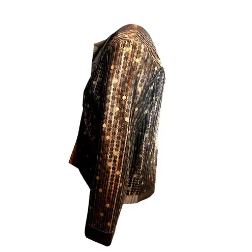 Peter Nygard Small Vintage Bronze Gold Silk Jacket Vintage Dot Party Evening Chi