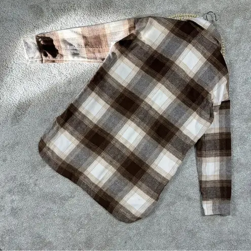 Banana Republic  Women's Wool Blend Plaid Flannel Shirt Jacket Longline Brown M