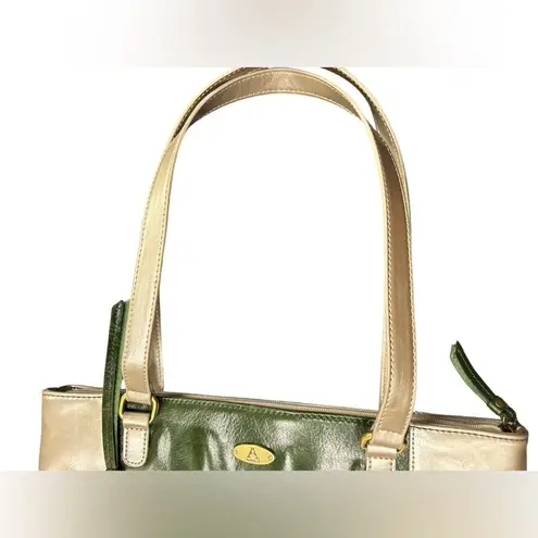 Aurielle Leather Silver & Green Purse Bag Tote‎