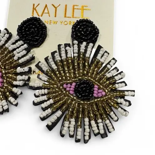 Bohemian Multicolor Beaded Evil Eye Drop Earrings, Statement Oversized Chic Black