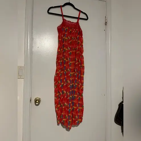 Vintage Red Tropical Print Lace