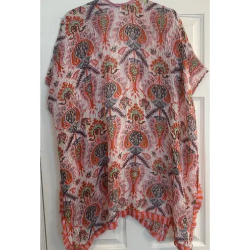 Spartina 449 Kaia Kimono One Size Bright Paisley Orange & Pink Fringe Trim READ
