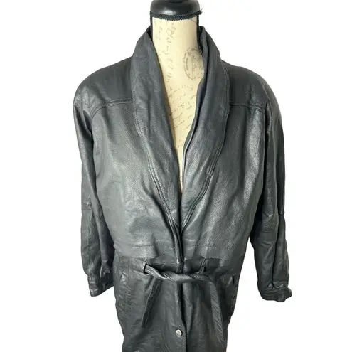 The Limited Vintage Leather Thermolite Black Tie ‎ Trench Coat Women's Size M