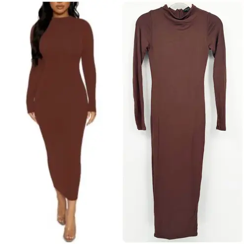 Naked Wardrobe Womens Sculpt Mock Neck Long Sleeve Bodycon Maxi Dress Size S