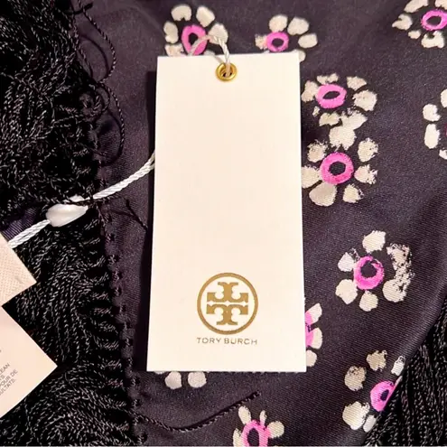 Tory Burch NWT  Stamped Floral Fringed Silk Square Scarf/Wrap