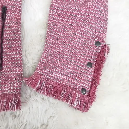 Nic+Zoe Fringe Mix Knit Blazer Jacket Tweed Open Front Pink Size Medium New