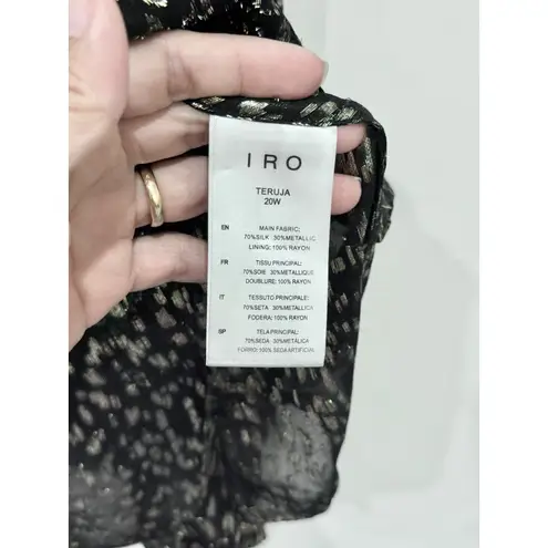 IRO NWT Paris Teruja Fil Coupé Silk-Blend Chiffon Blouse Black Gold Women's 38