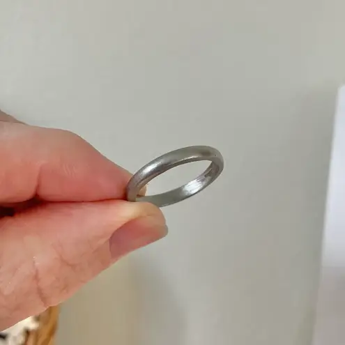 Minimal Thin Silver Pewter Band Ring Engagement Wedding Promise Simple Classic Jewelry