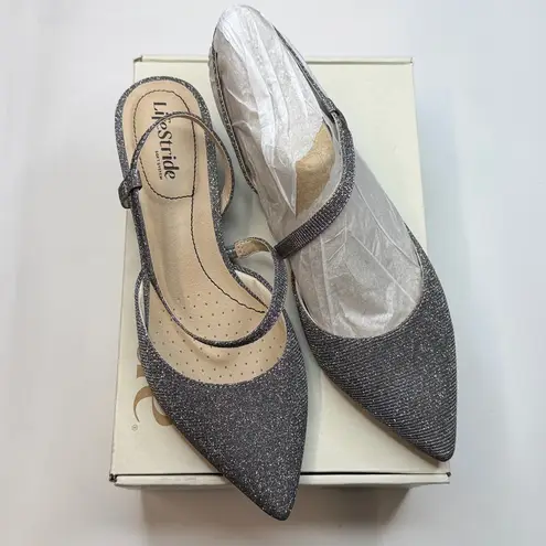 Life Stride Women's Minimalist Slingback Kitten Heel Pumps- Wide Width- Size 9W