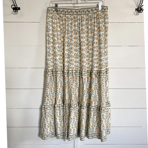 MAX STUDIO LONDON Womens Tiered Maxi Skirt Yellow Floral Print Elastic Waist XL White