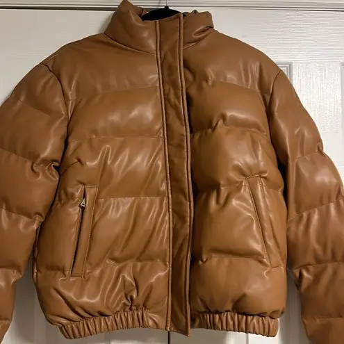 Generation Love Women’s Camel Brown Vegan Puffer Jacket Size M New