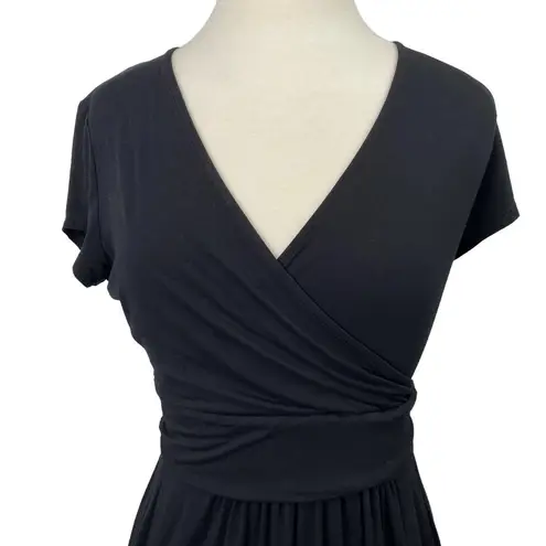 Boden Faux Wrap V Neck Mini Dress Stretchy Jersey Knit Black Womens 8 Long