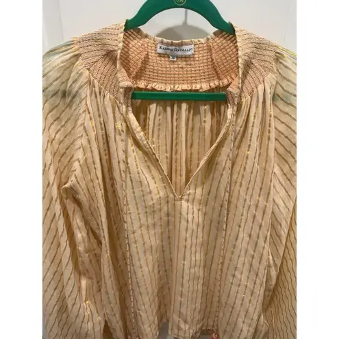 Karina Grimaldi Pink Striped Metallic V-Neck Blouse Sz XS