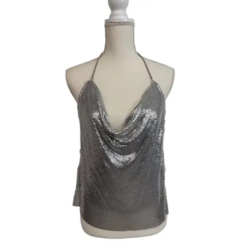 H:ours x Bridget Chainmail Halter Top in Silver Small New Womens Metal Tank