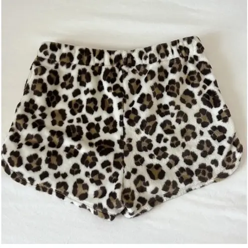 Aerie  Sherpa Boxer Fuzzy Soft Sleep Lounge Shorts Leopard Print Size Medium