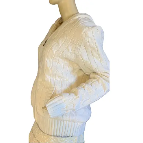 Green Tea "IVORY" CREAM CABLE KNIT FAUX FUR LINED HOODED CARDIGAN JACKET NWT (L)