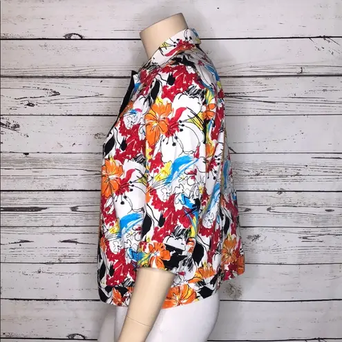 cj banks  Stretch Size X 14W Floral Print Cotton Blend Button Front Jacket