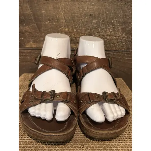 Brown Leather Ecco Criss Cross Adjustable Strap Sandals sz 6.5 Comfort Lagenlook